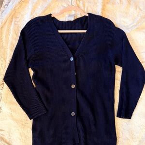 Talbots Navy Ribbed Button Cardigan Sweater | Classic V-Neck | Size S